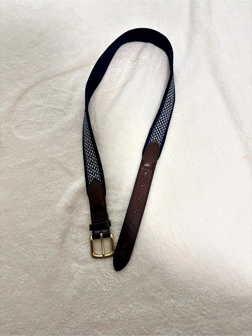 vineyard vines Classic Whale Canvas Club Belt Brown & Blue Waist 34